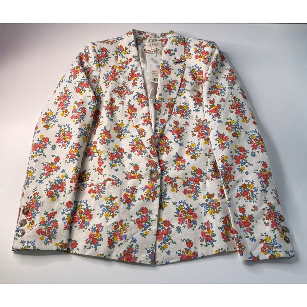 Sézane Gracie Jacket Jardin Secret Floral Women's Size 6 Linen Blend Blazer NWT